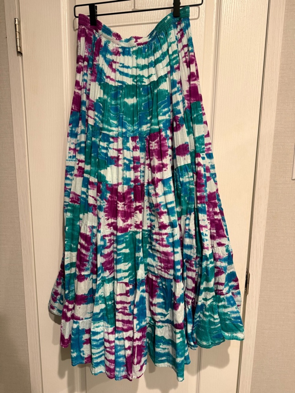 Soft Surroundings Teal, Purple & White Tie-Dye Maxi Skirt